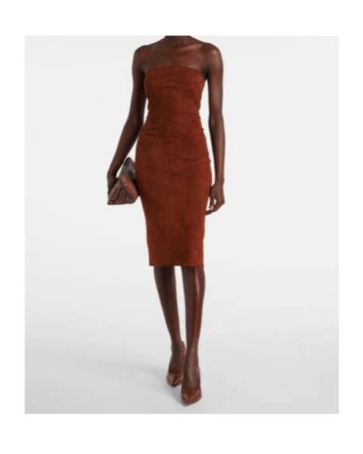 Stouls Brown Monica Strapless Suede Midi Dress