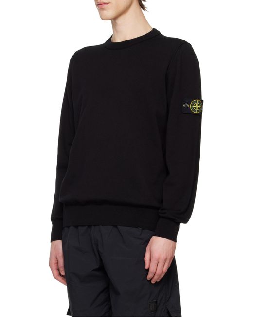 Stone Island Black Compass Patch Crewneck Jumper for men