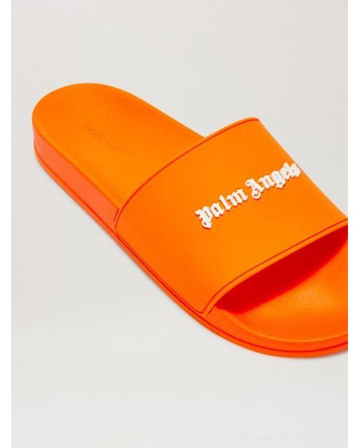 Palm Angels Orange Logo Embossed Slides for men