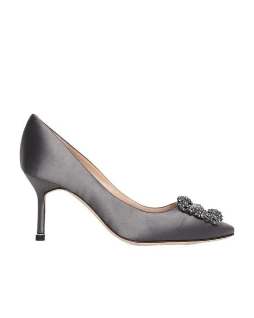Manolo Blahnik Gray Hangisi 70 Gem Clasp High Heels