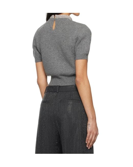 Alexander Wang Gray Short Sleeves Crystal Tubular Necklace T-Shirt Charcoal