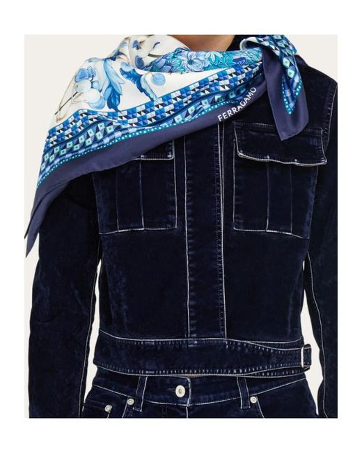 Ferragamo Blue Animal-Print Scarf