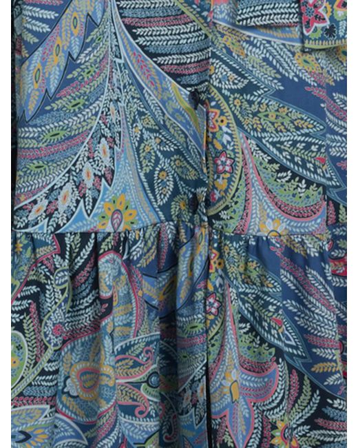 Etro Blue Paisley Print Belted Shirt Dress