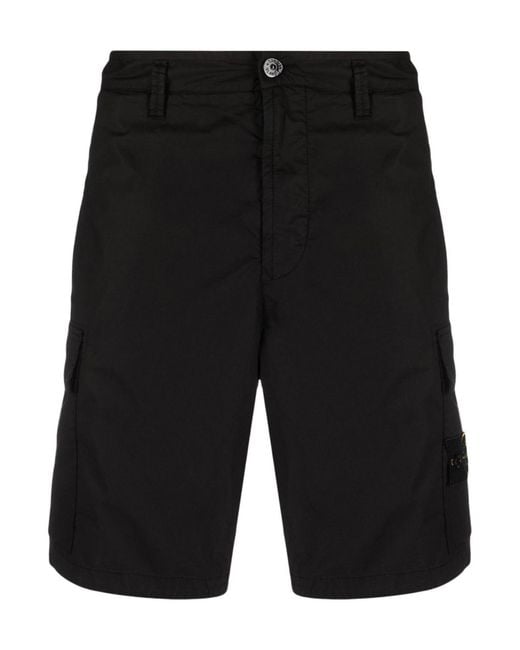 Stone Island Black Paracadute Cargo Shorts for men