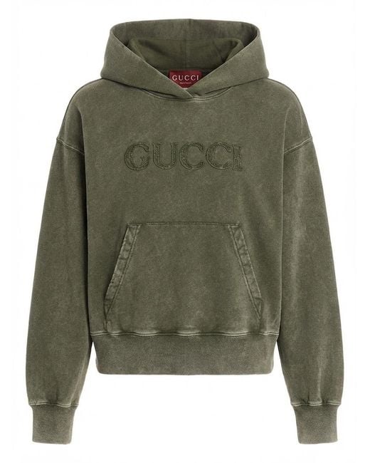 Gucci Green Embroidered Cotton Jersey Hooded Sweatshirt