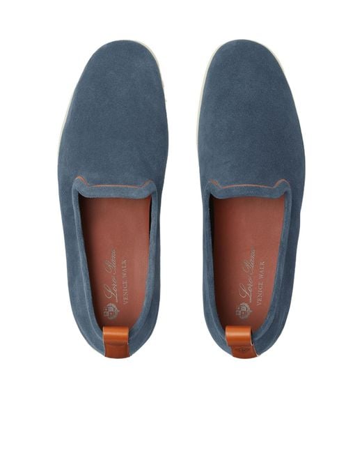 Loro Piana Blue Venice Suede Loafers for men
