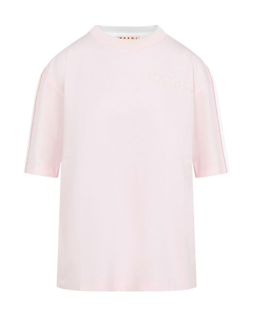 Marni White Logo Embossed Crewneck T-Shirt