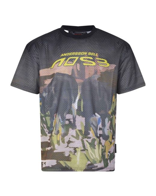 ANDERSSON BELL Blue Perforated Graphic T-Shirt for men