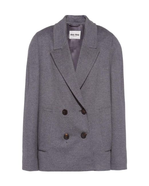 Miu Miu Gray Double-Breasted Velour Jacket