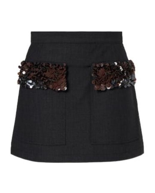 Plan C Black Sequined Wool-Blend Miniskirt