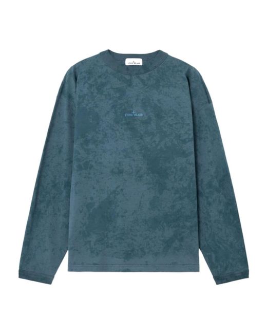 Stone Island Blue Long-Sleeve Graphic T-Shirt for men