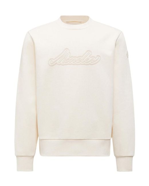 Moncler White Cursive Logo Cotton Sweatshirt for men