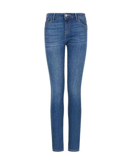Emporio Armani Blue Embroidered-Logo Skinny Jeans