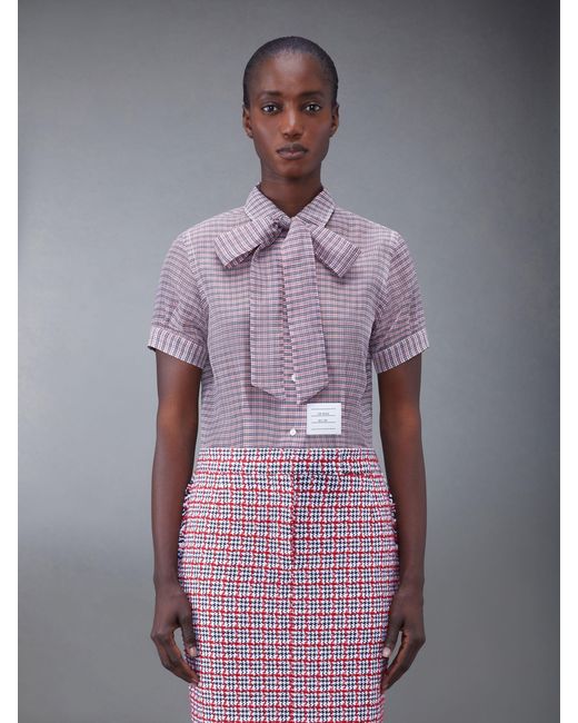 Thom Browne Red Bow Collar Checked Blouse