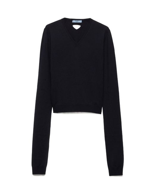 Prada Black Wool V-Neck Sweater