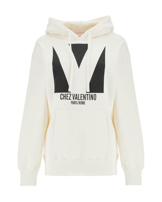 Valentino White Chez Oversized Drawstring Hoodie