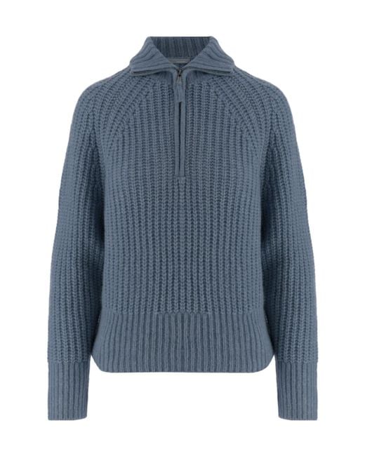 Allude Blue Half Zip Turtleneck Knitted Sweater