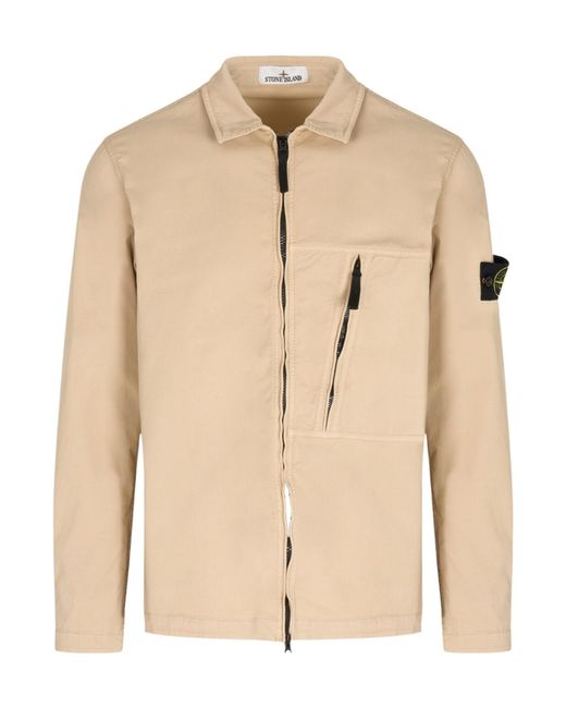 Stone Island Natural Logo Patch Zipped Overshirt for men