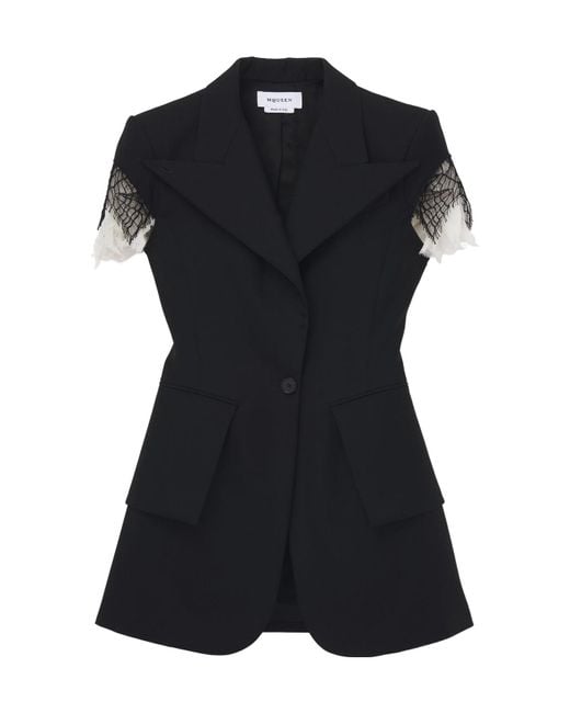 Alexander McQueen Black Cobweb Lace Sleeveless Jacket