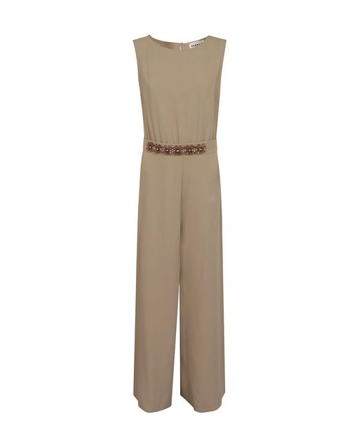 P.A.R.O.S.H. Natural Jumpsuit With Flowers Belt