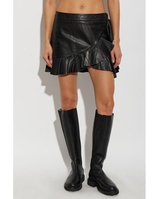 AllSaints Black Luana Ruffled Leather Skirt