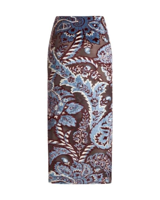 Etro Blue Pattern-Jacquard Velvet Midi Skirt