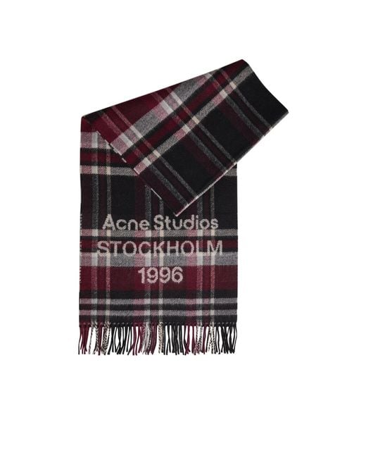 Acne Multicolor Logo-Intarsia Checked Wool-Blend Scarf