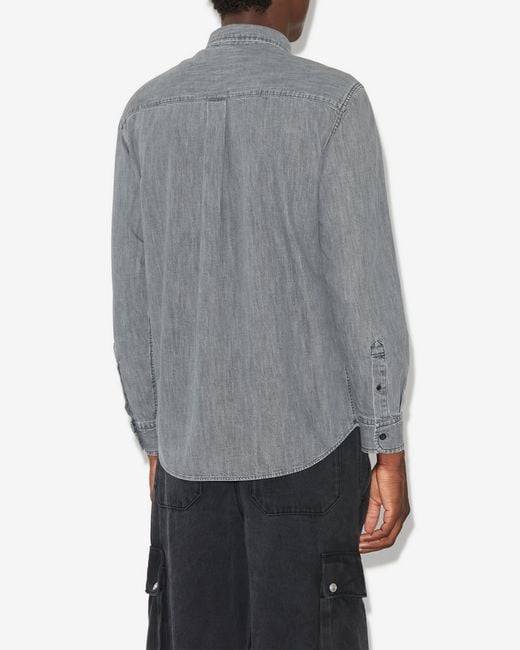 Isabel Marant Gray Lako Embroidered-Logo Denim Shirt for men