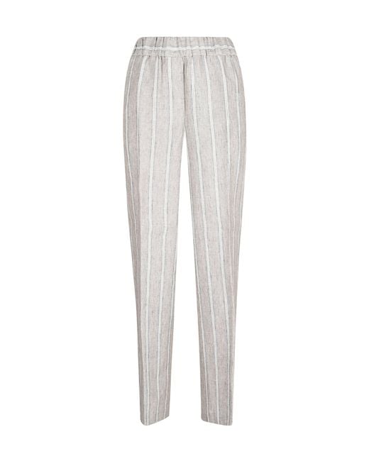 Peserico White Striped Elastic-Waist Pants