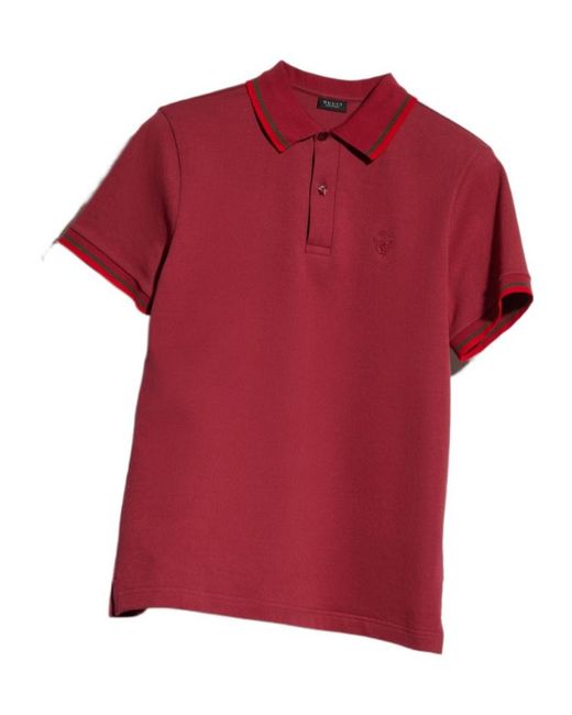 Gucci Red Cotton Piquet Polo Shirt With Embroidery for men