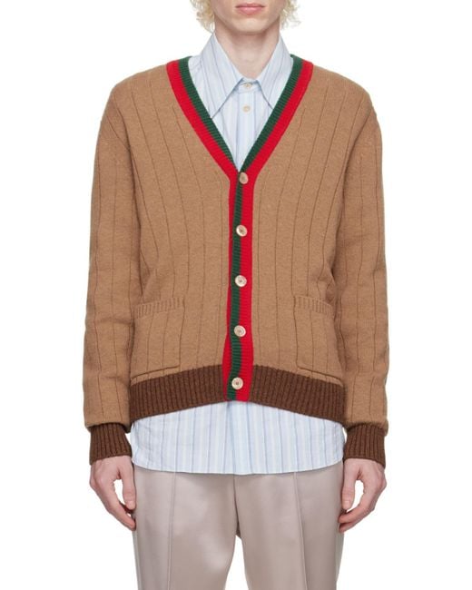 Gucci Natural Web Stripe Ribbed-Knit Cardigan for men