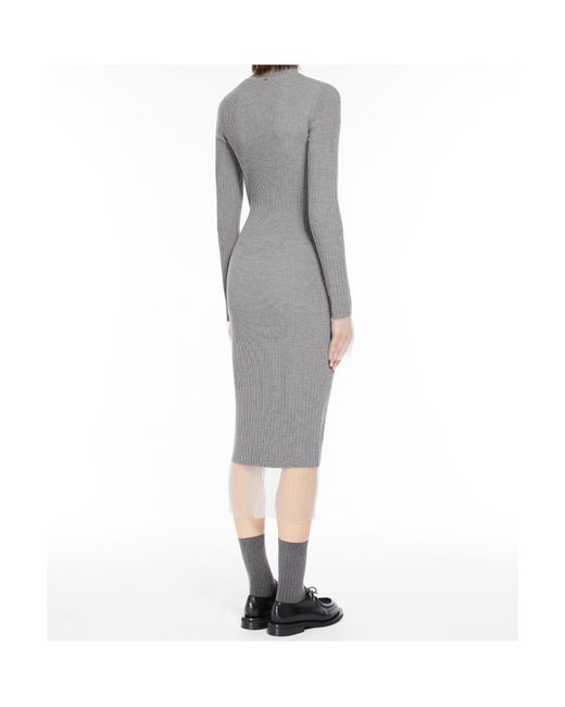 Sportmax Gray Layered Ribbed Midi Dress