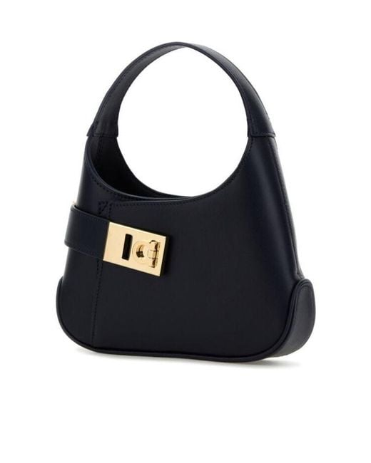 Ferragamo Blue Ferragamo Logo Plaque Gancini Buckled Hobo Bag