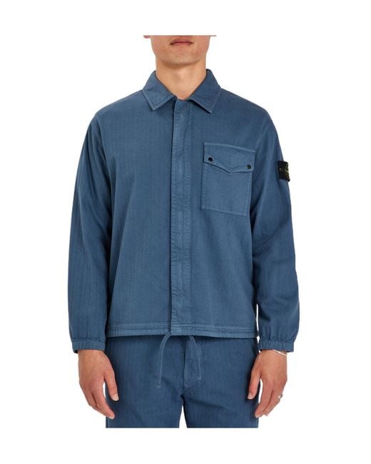Stone Island Blue Herringbone Cotton Jacket for men