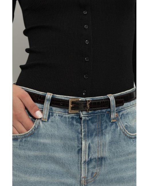 Saint Laurent White Logo Plaque Belt