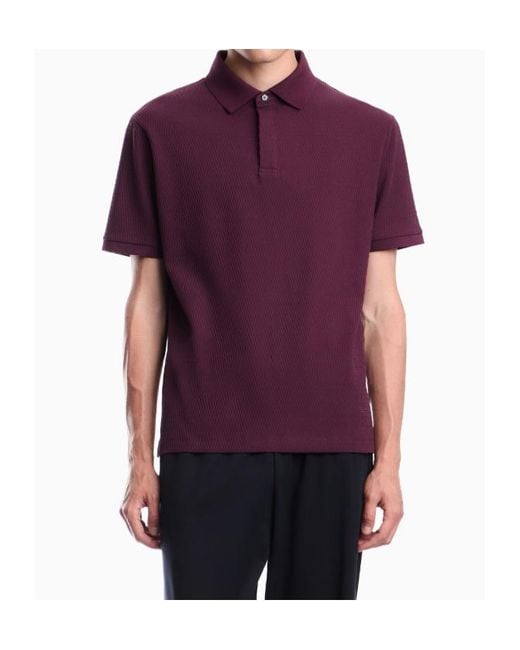 Emporio Armani Purple Textured-Knit Polo Shirt for men