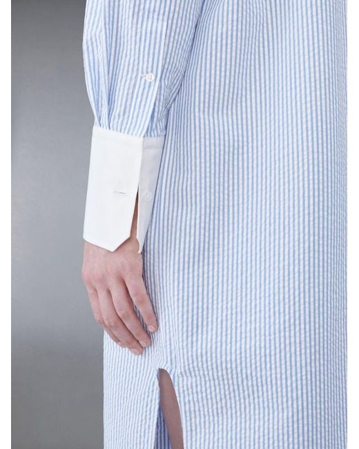 Thom Browne Blue Striped Button-Up Shirt Dress