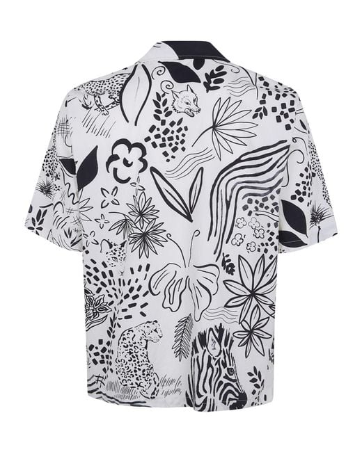 Aspesi White Animal-Print Cotton Short-Sleeve Shirt for men