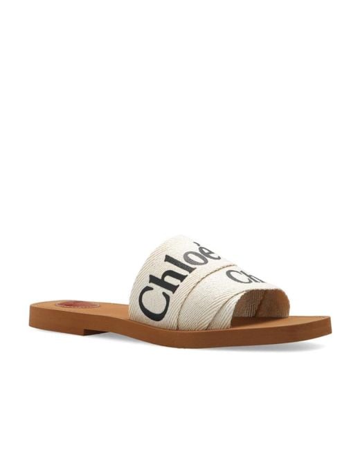 Chloé White Chloé Logo Printed Slip-On Sandals
