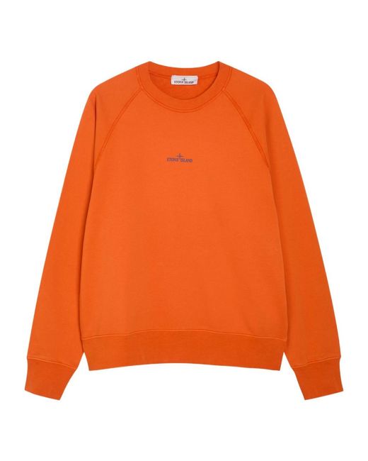 Stone Island Orange Printed Cotton Sweatshirt for men
