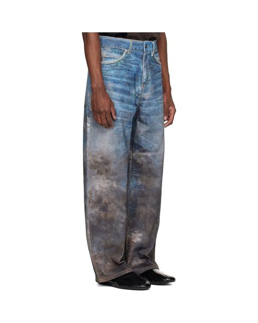 ANDERSSON BELL Blue Festival Mud Printed Jeans for men