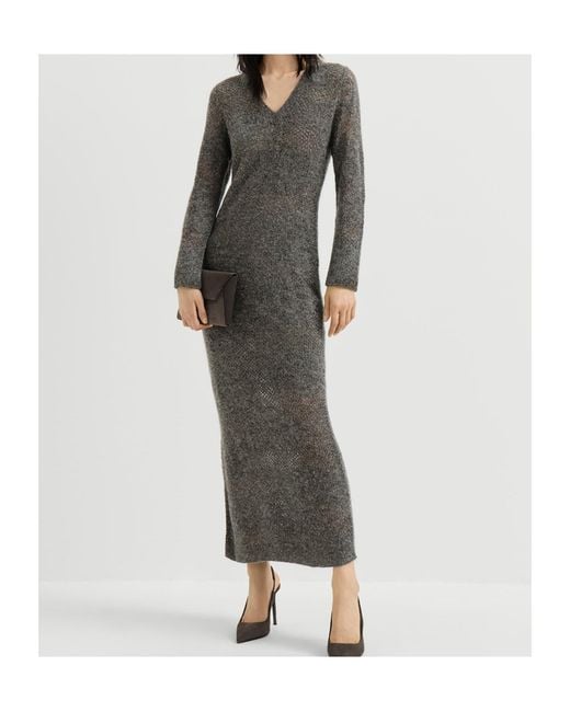 Brunello Cucinelli Gray Lace Flowers Knit Dress