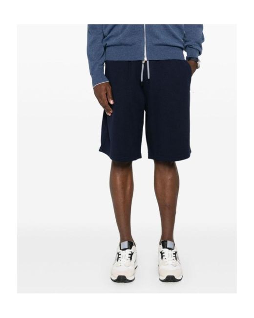 Brunello Cucinelli Blue Drawstring Straight Leg Bermuda Shorts for men