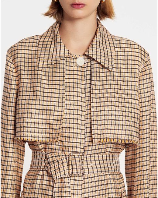 Lanvin Natural Checkered Belted Trench Coat