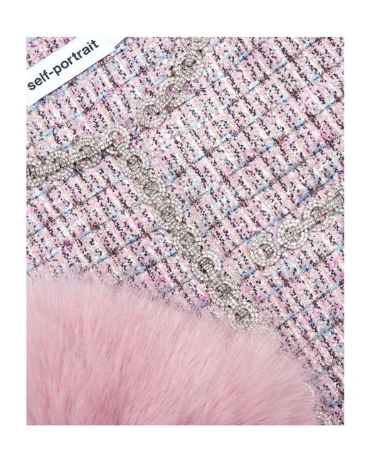 Self-Portrait Pink Boucle Fur Cuff Jacket