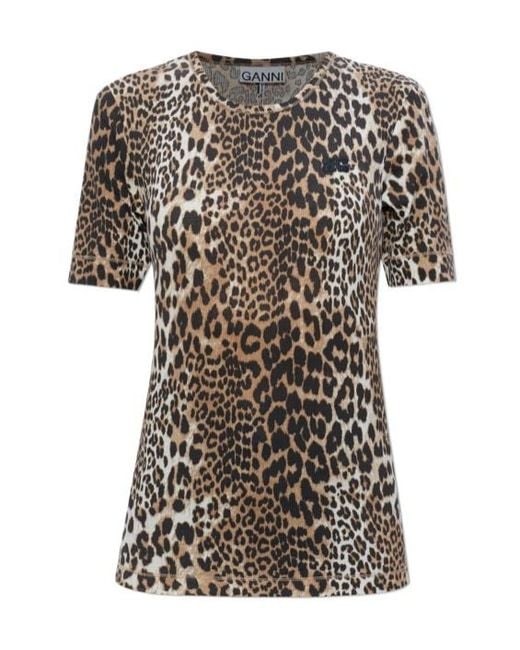 Ganni Multicolor Ribbed Animal-Print T-Shirt