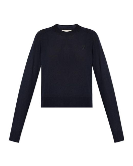AMI Blue Ami Logo Embroidered Knitted Jumper