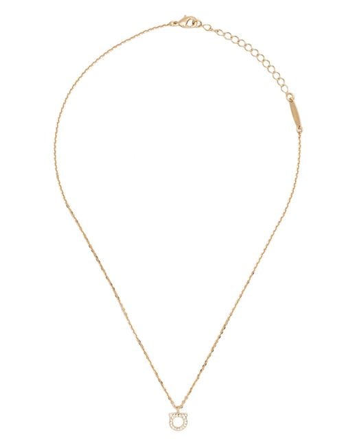 Ferragamo White Crystal-Embellished Gancini Necklace