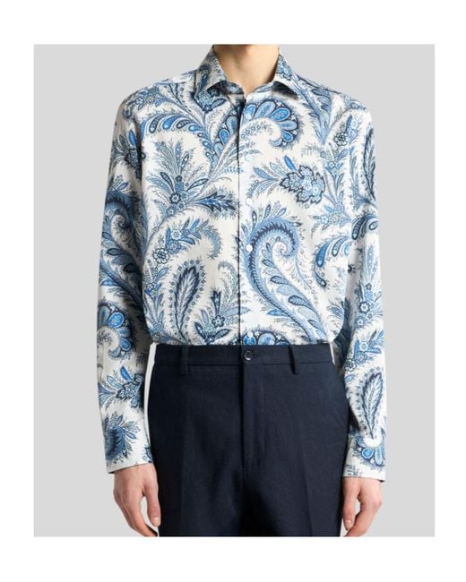 Etro Blue Roma Paisley-Printed Button-Up Shirt for men