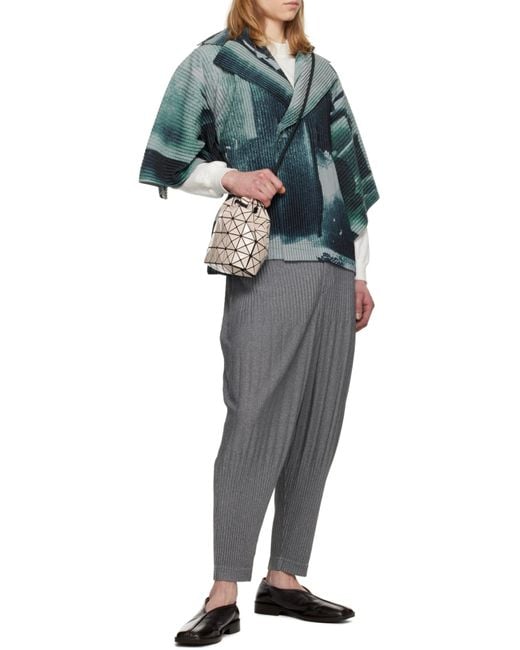 Issey Miyake White Geometric-Pattern Bucket Bag